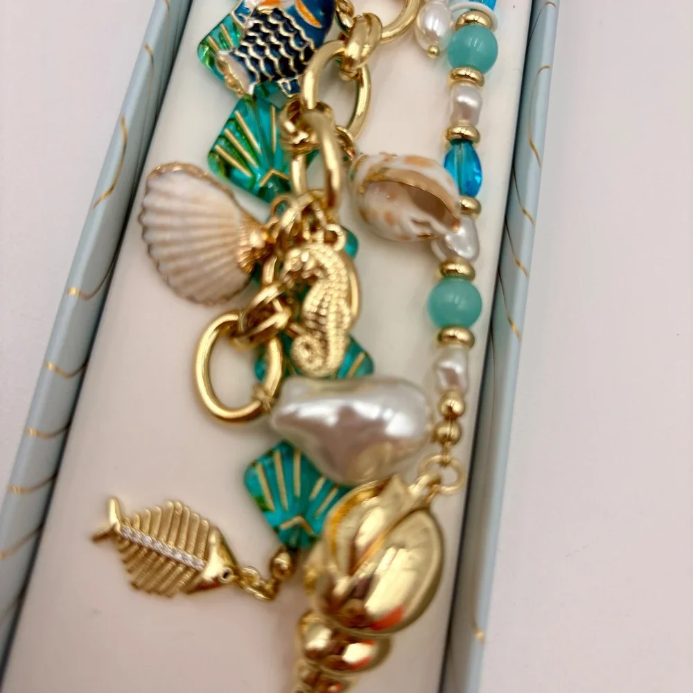 Eye Candy Coastal Nautical Sea Life Bag Charm‎ Keychain Fish Sea Shells